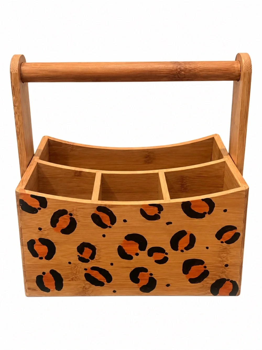 Hand-Painted Bamboo Leopard Print Organizer Caddy